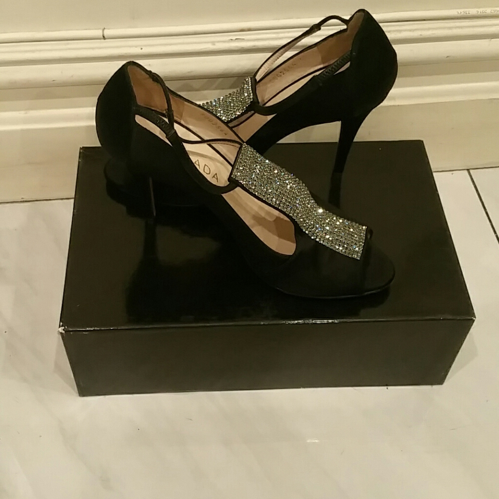 ESCADA BLACK EMBELLISHED STRAPPY EVENING SHOES